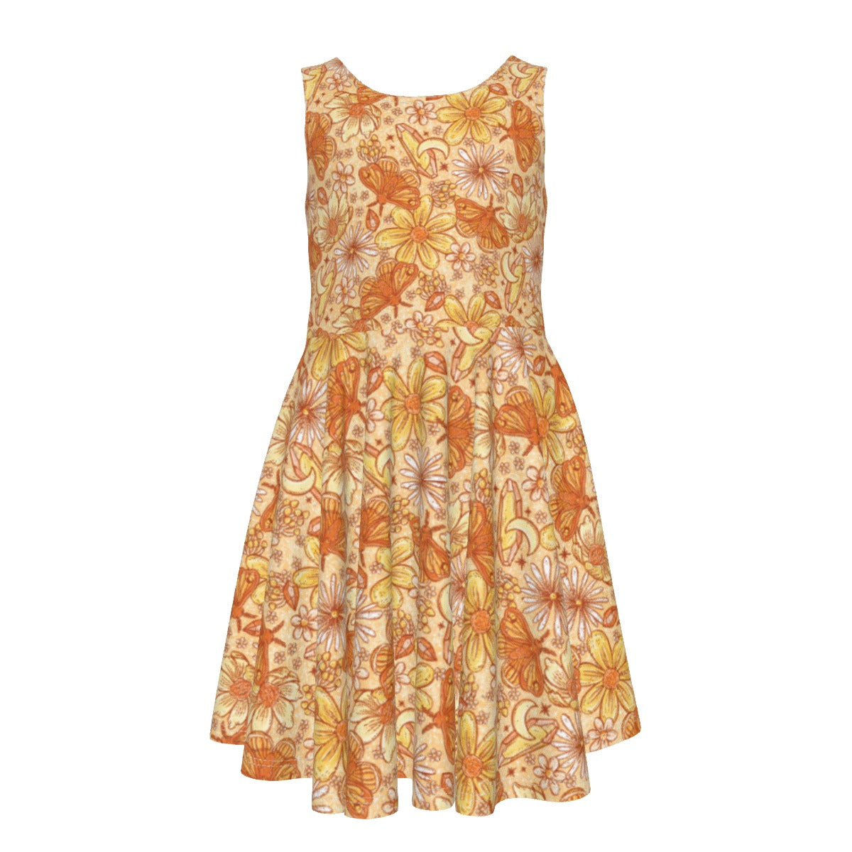 Orange Crystal Moths - Kid's Sleeveless Skater Dress