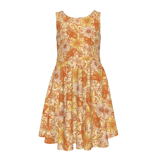 Orange Crystal Moths - Kid's Sleeveless Skater Dress