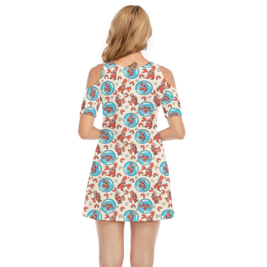 Joyful Crab by the Sea - Women's Cold Shoulder Cotton Dress