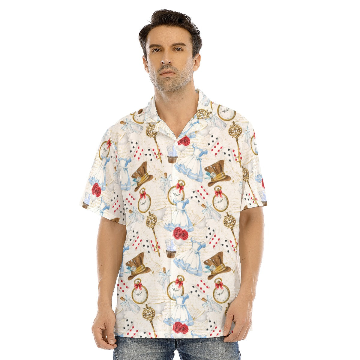 Curious Wonderland Icons - Men's Hawaiian Button Up Shirt