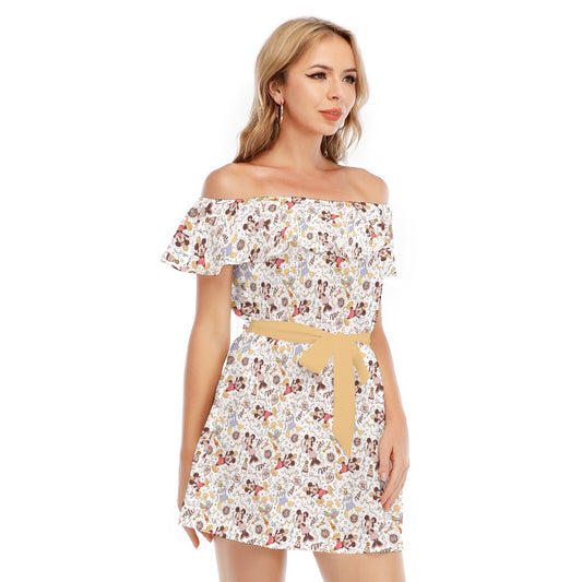 New Year Celebration Crew - Women's Off-shoulder Ruffle Dress