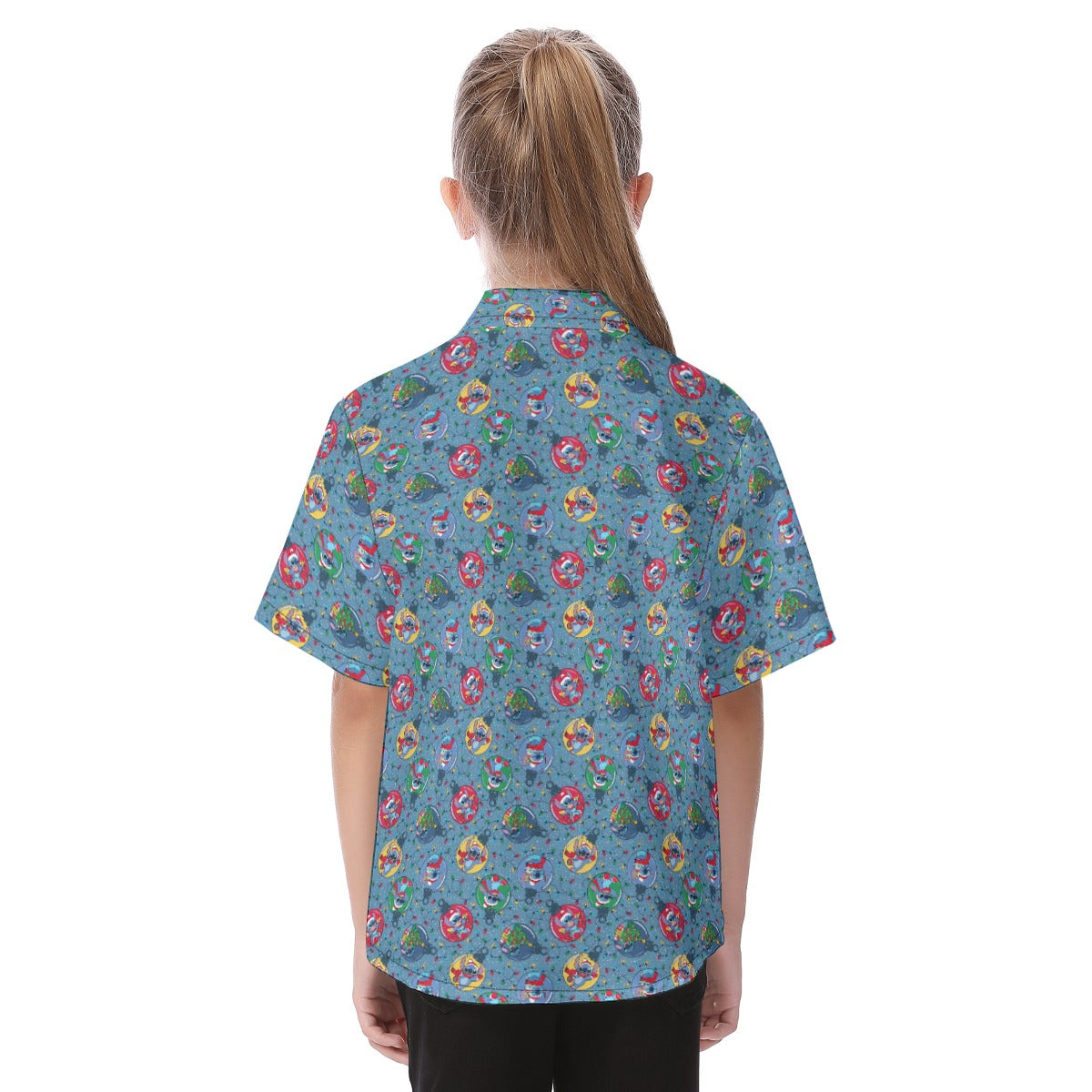 Holiday Baubles with Mischievous Blue Alien - Kid's Hawaiian Button Up Shirt