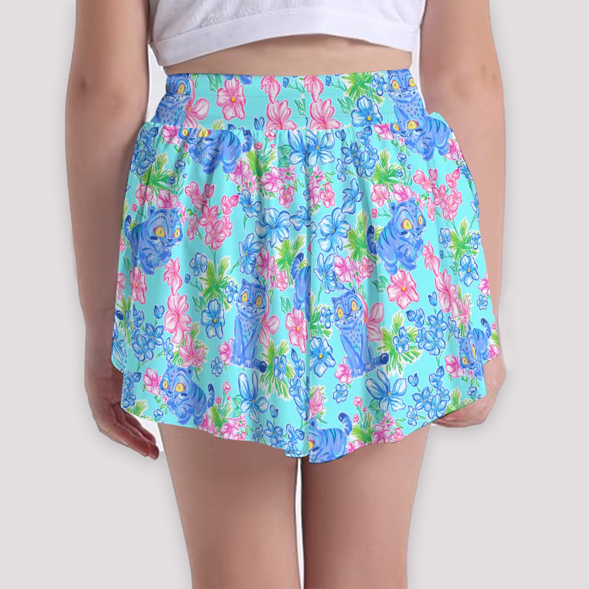 Derpy Tiger Blooms - Girls’ Flowy Pocket Shorts