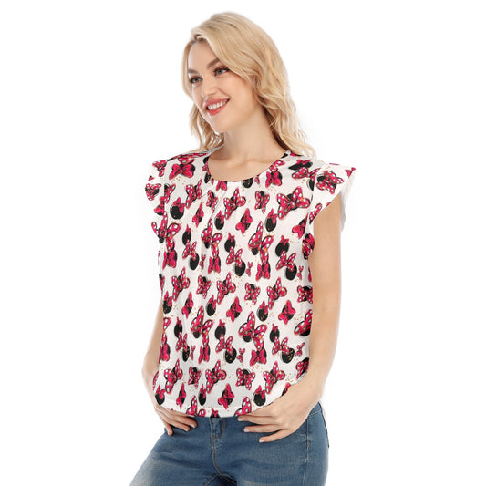 Polka Dot Bows & Mouse Ears - Women’s Flutter Sleeve Top