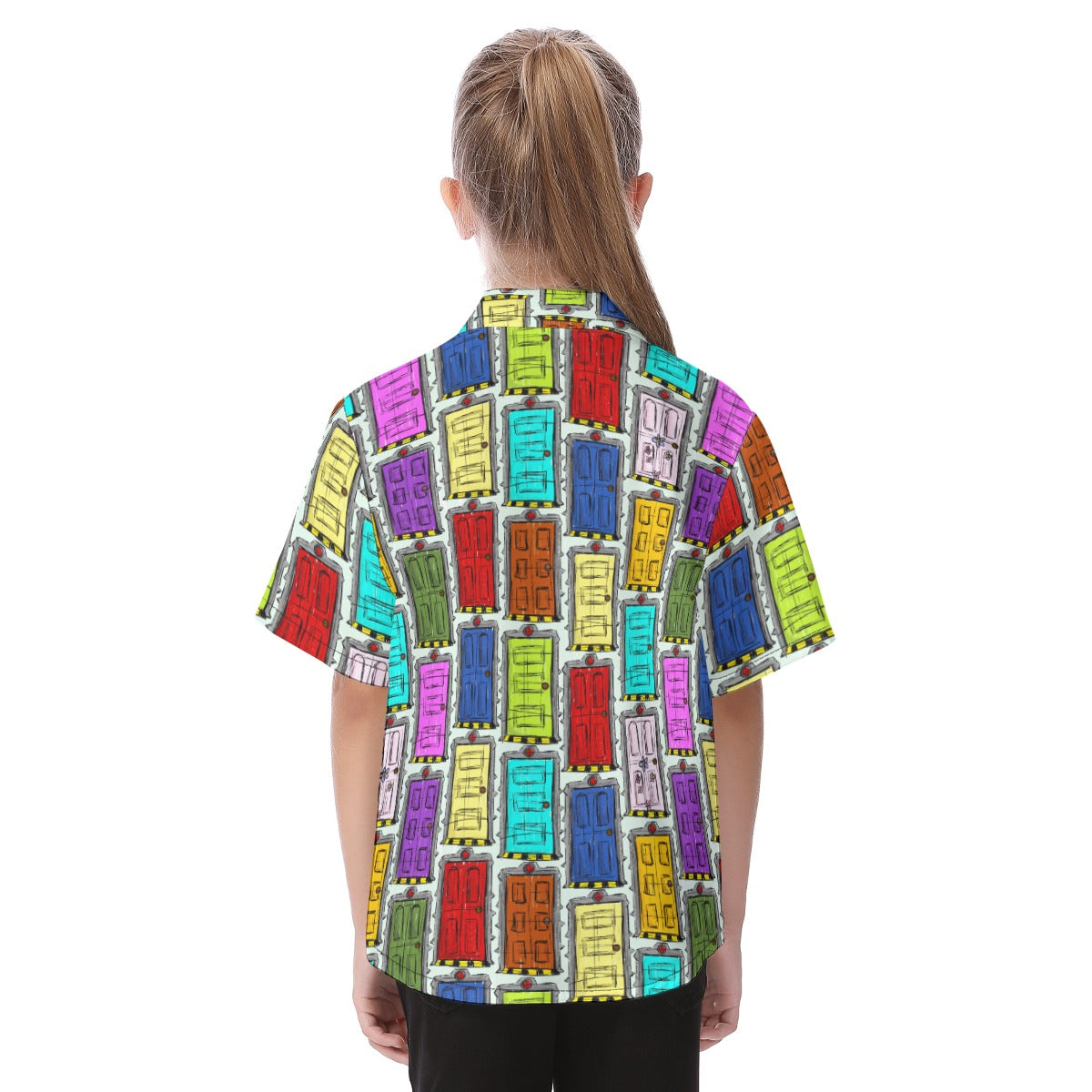 Sketchy Scare Doors - Kid's Hawaiian Button Up Shirt