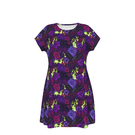 Fairytale Florals - Dark Enchantress - Women's T-Shirt Dress