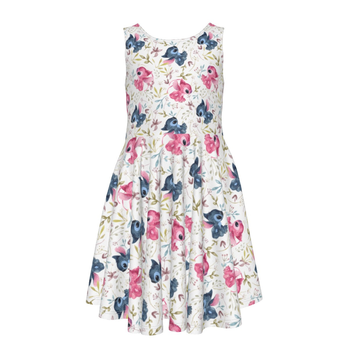 Blue Alien & Pink Friend Love- Kid's Sleeveless Skater Dress