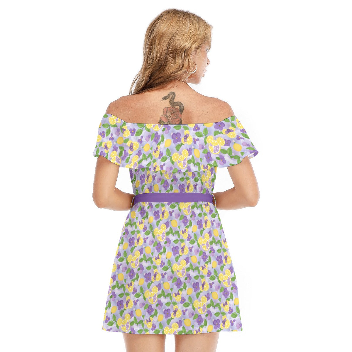 Vivacious Violet Lemonade - Women's Off-shoulder Ruffle Dress