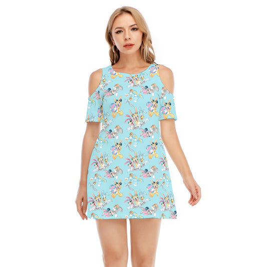 Spring Bunny Costume Crewumes - Women's Cold Shoulder Cotton Dress