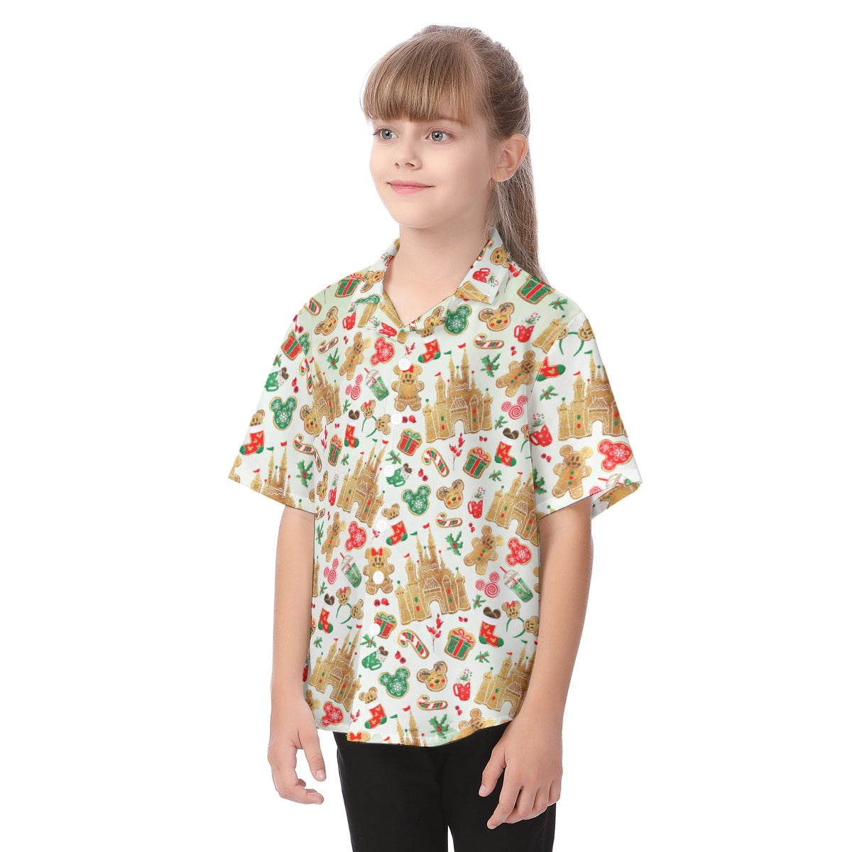 Gingerbread Castle Holiday Treats - Kid's Hawaiian Button Up Shirt