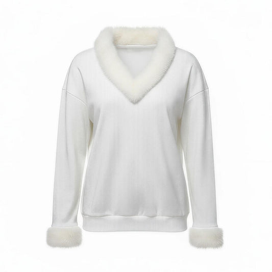 Pick Any Print from our Shop - Women's Faux Fur V-Neck Sweater