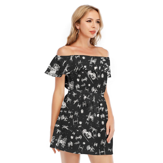 Epic Space Battle Ships - Women's Off-shoulder Ruffle Dress