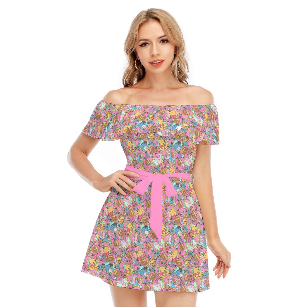 Tattoo Hearts Woodland Friends - Women's Off-shoulder Ruffle Dress