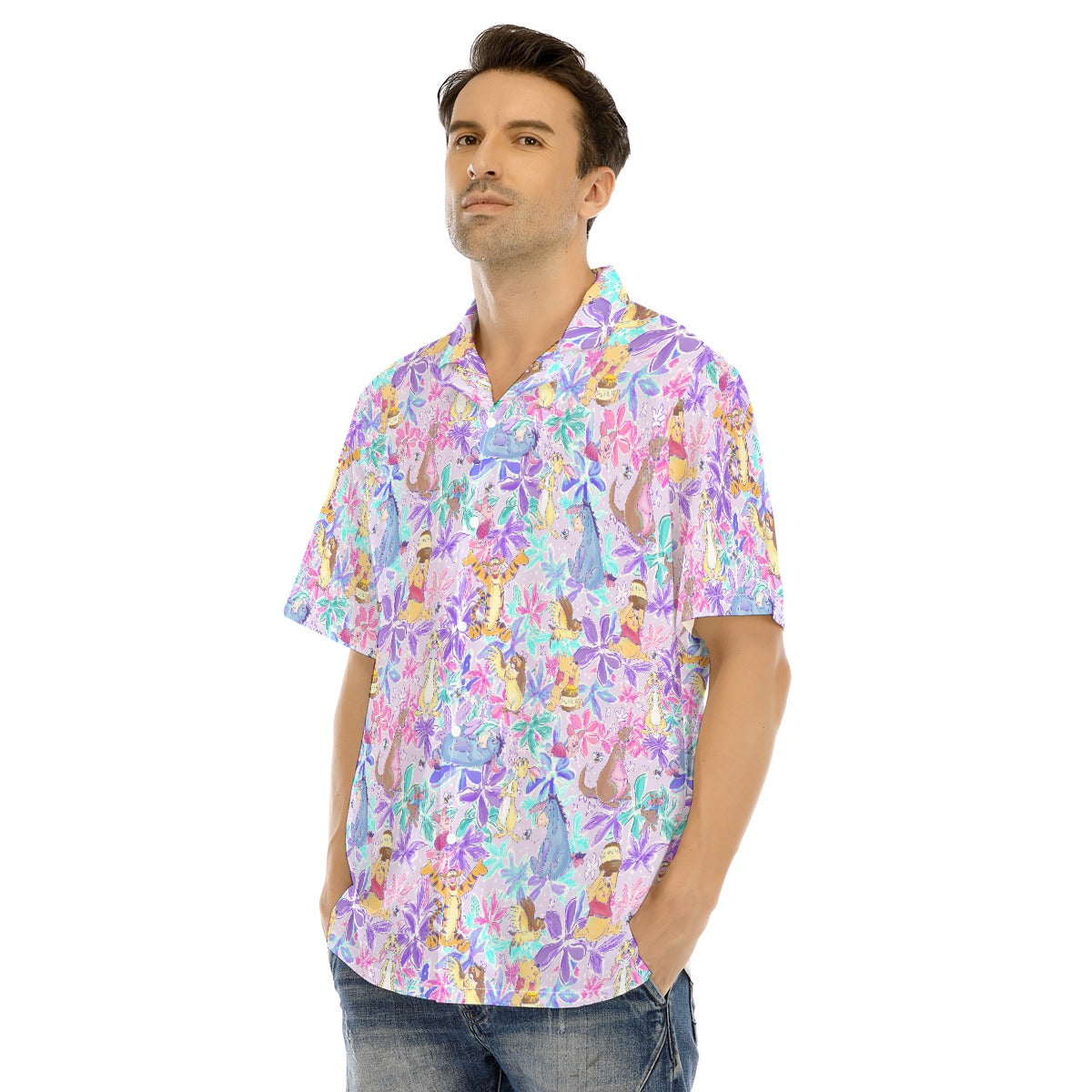 Storybook Friends in Bloom - Men's Hawaiian Button Up Shirt