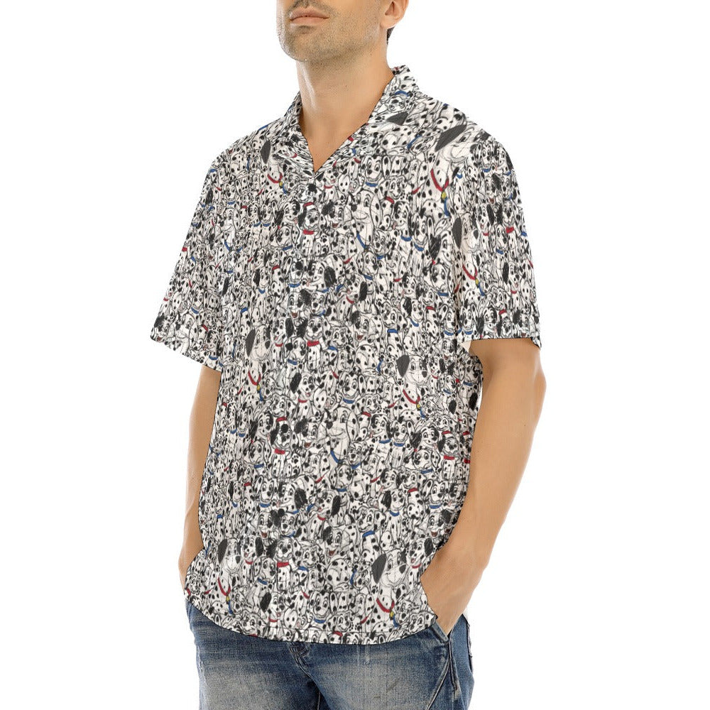 Sketchy Spotted Puppies - Men's Hawaiian Button Up Shirt
