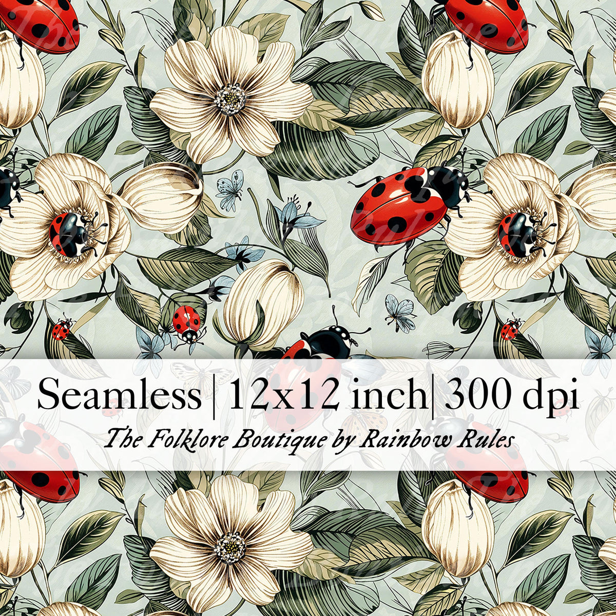 Vintage Ladybirds on Blue - Digital Seamless Pattern