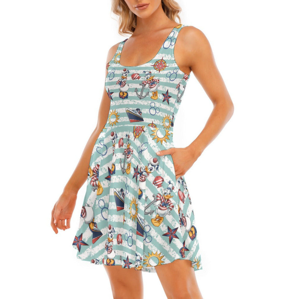 Sailor Duo on Deck - Women's Sleeveless Pocket Skater Dress