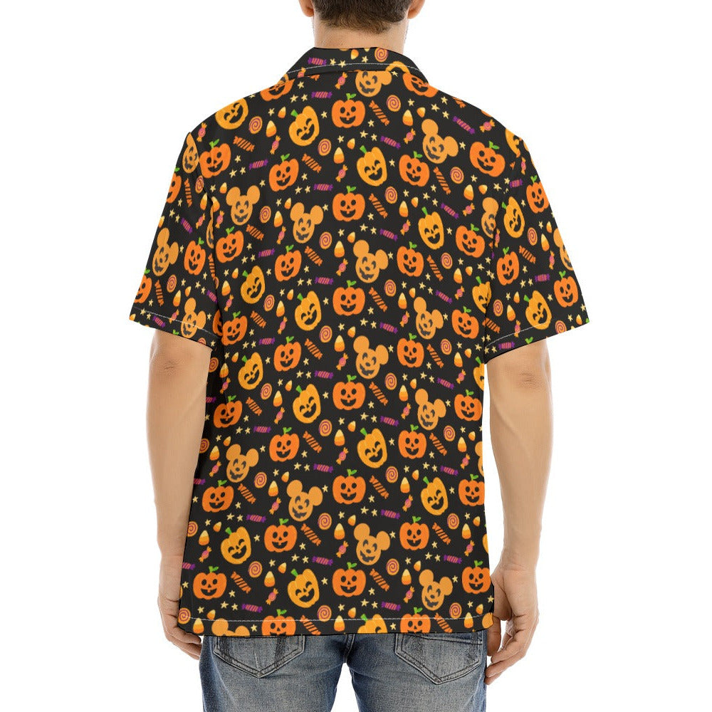 Cheerful Pumpkin Mouse Halloween - Men's Hawaiian Button Up Shirt