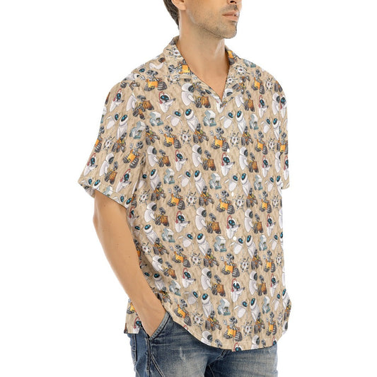 Robot Romance Sketched - Men's Hawaiian Button Up Shirt