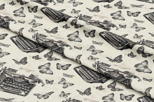 Vintage Typewriters and Butterflies - Digital Seamless Pattern