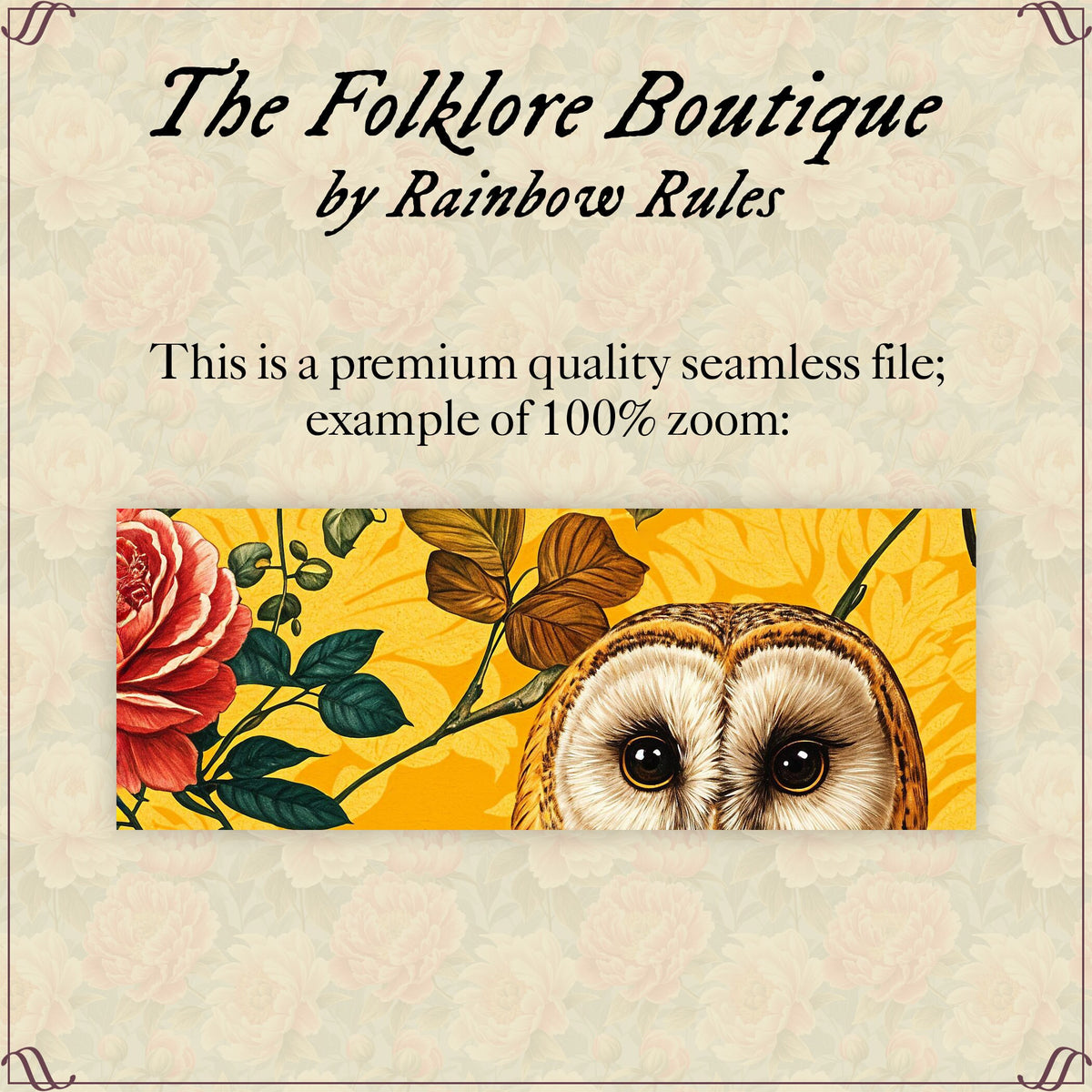 Vintage Owls and Florals on Yellow - Digital Seamless Pattern