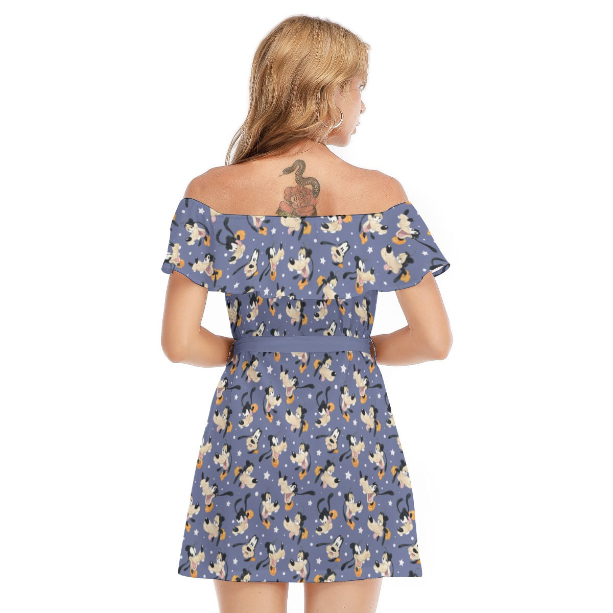Funny Silly Dog - Women's Off-shoulder Ruffle Dress