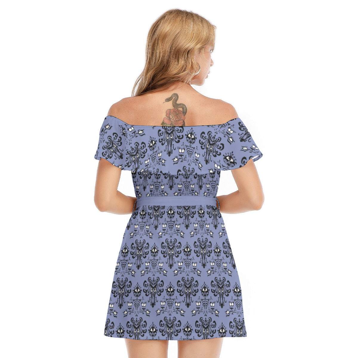 Spooky Mansion Wallpaper - Women's Off-shoulder Ruffle Dress