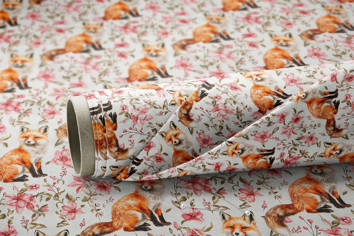 Vintage Foxes and Pink Florals - Digital Seamless Pattern