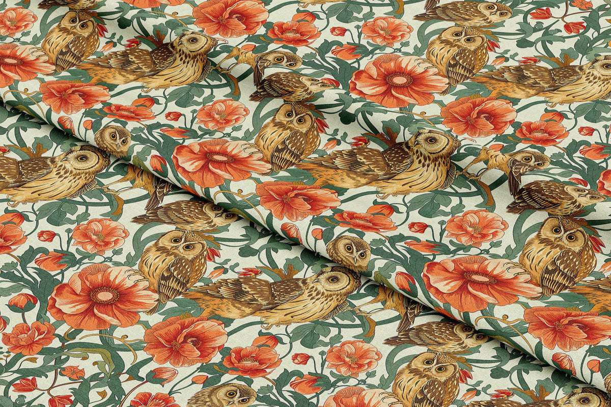 Owls and Florals in Art Nouveau - Digital Seamless Pattern