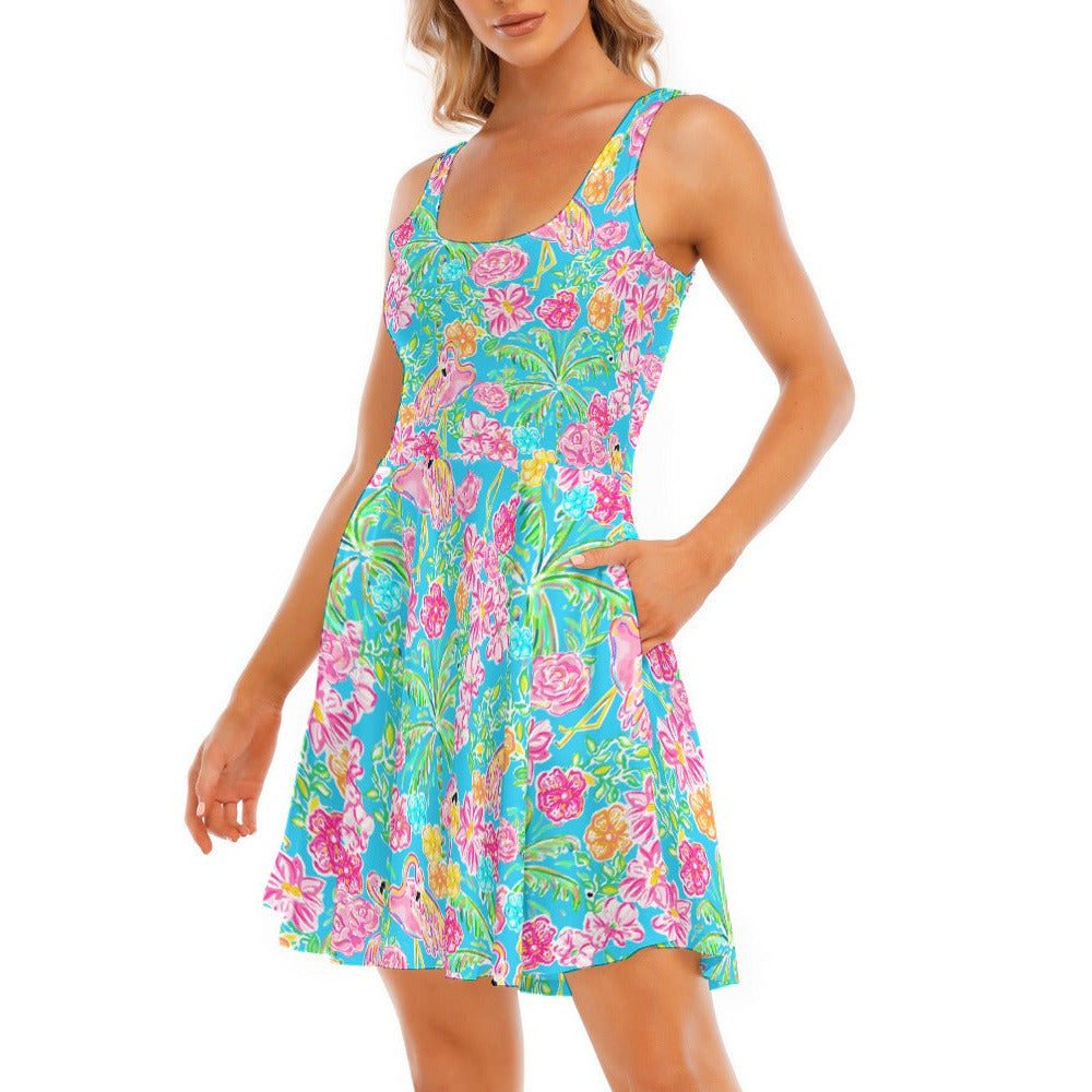 Flamingo Fiesta - Women's Sleeveless Pocket Skater Dress