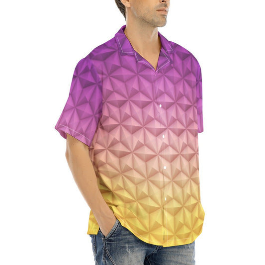 Geometric Spaceship Sphere - Men's Hawaiian Button Up Shirt