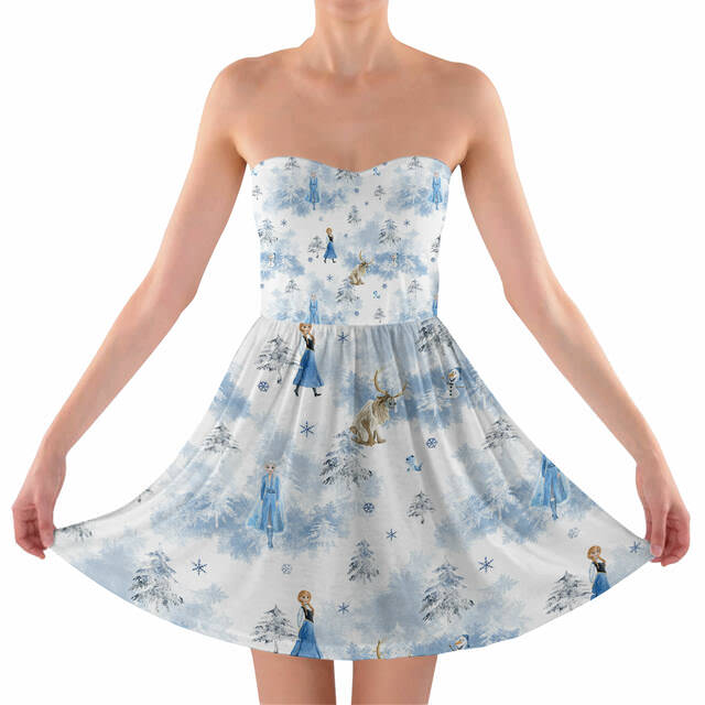 Sweetheart Strapless Skater Dress - 4XL - Winter Landscape Frozen Inspired- READY TO SHIP