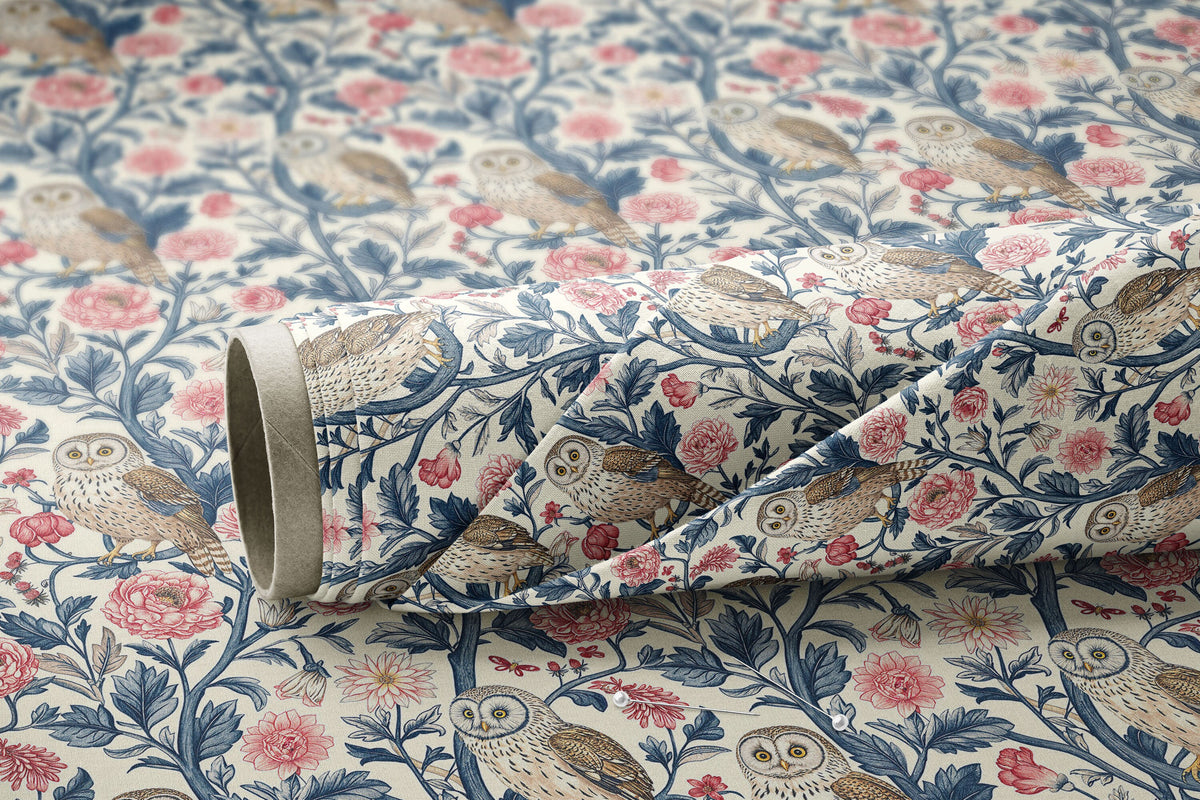Vintage Owls and Florals in Blue - Digital Seamless Pattern