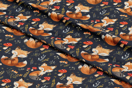 Fox and Mushrooms on Navy - Digital Seamless Pattern