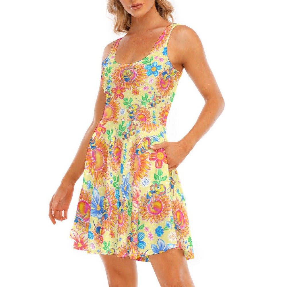 Buzzing Garden Buddy - Women's Sleeveless Pocket Skater Dress