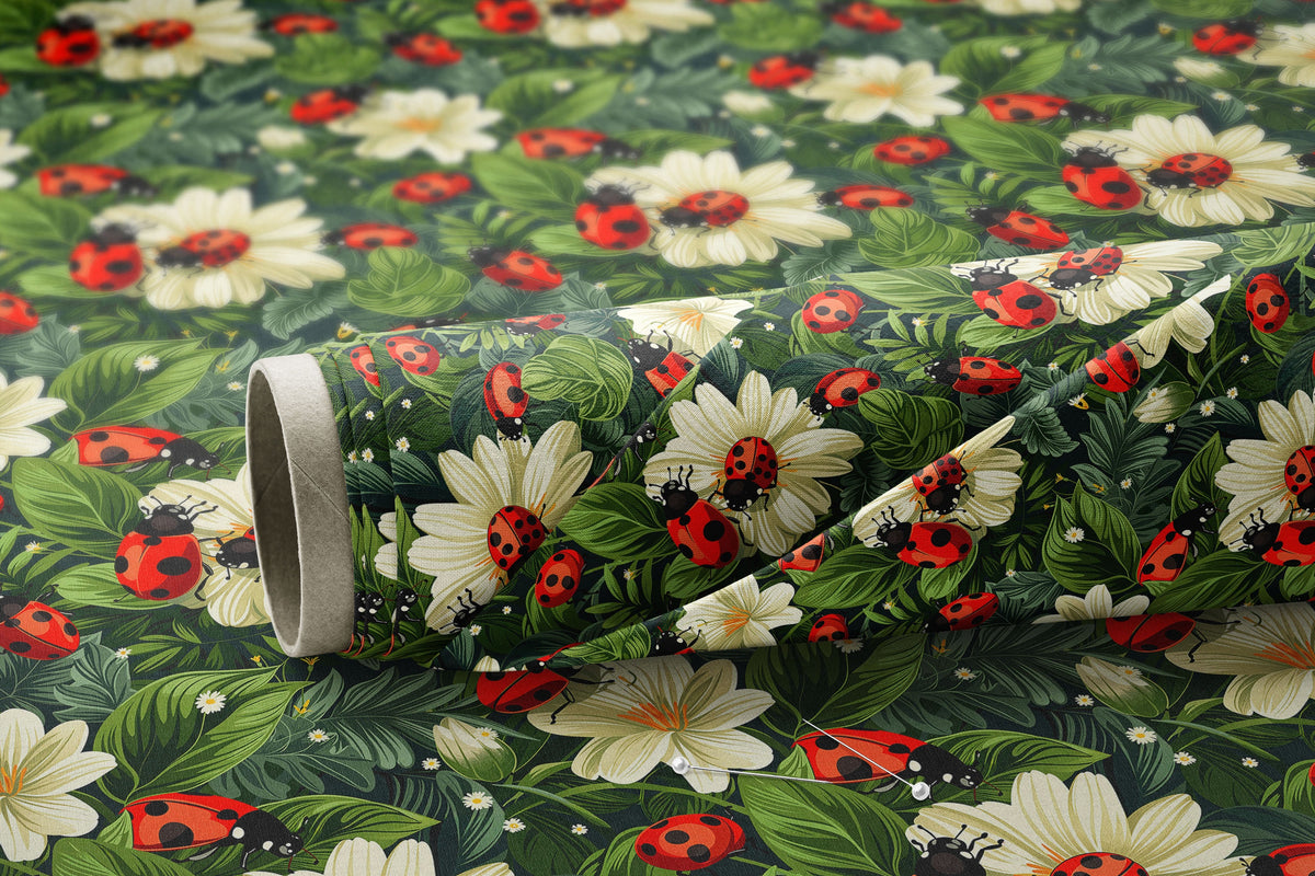 Vintage Ladybugs on Green - Digital Seamless Pattern