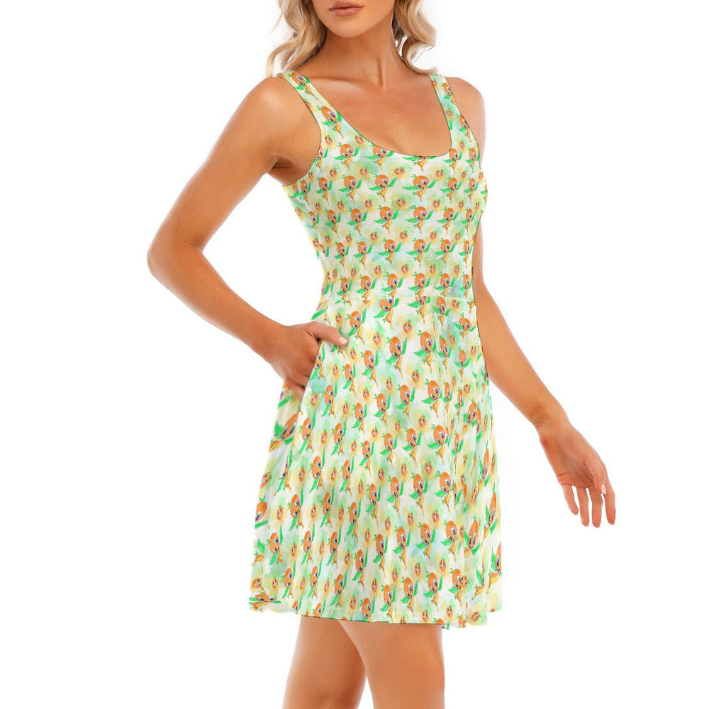 Sunny Citrus Thoughts - Women's Sleeveless Pocket Skater Dress