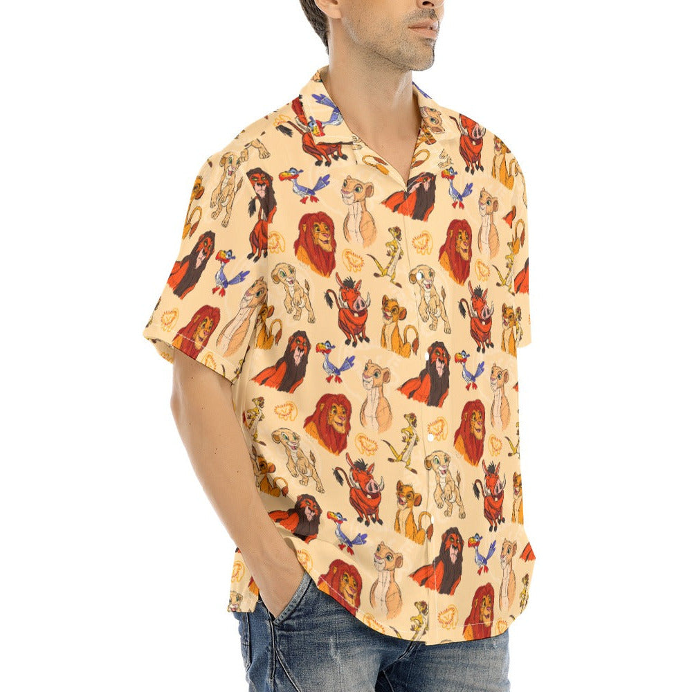Sketched Savanna Friends - Men's Hawaiian Button Up Shirt
