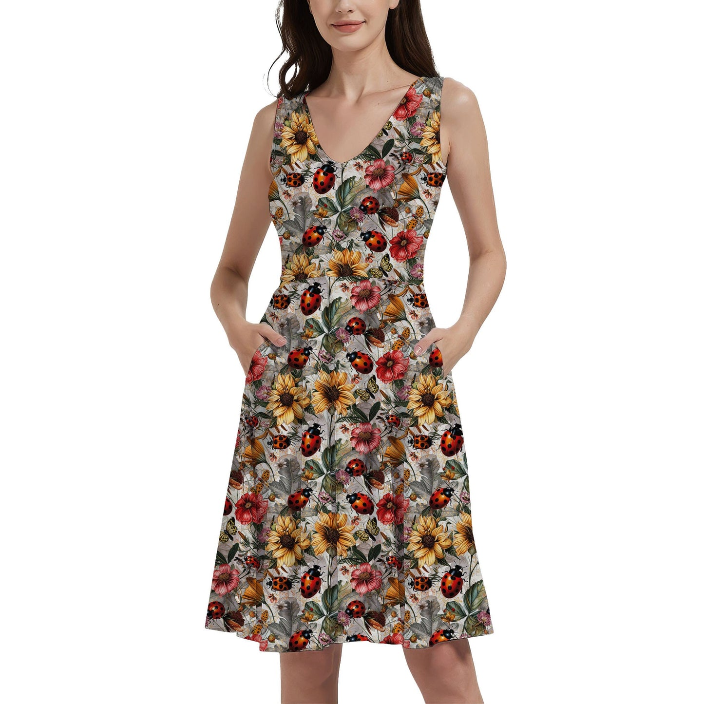 Vintage Ladybird Florals on Grey - Digital Seamless Pattern