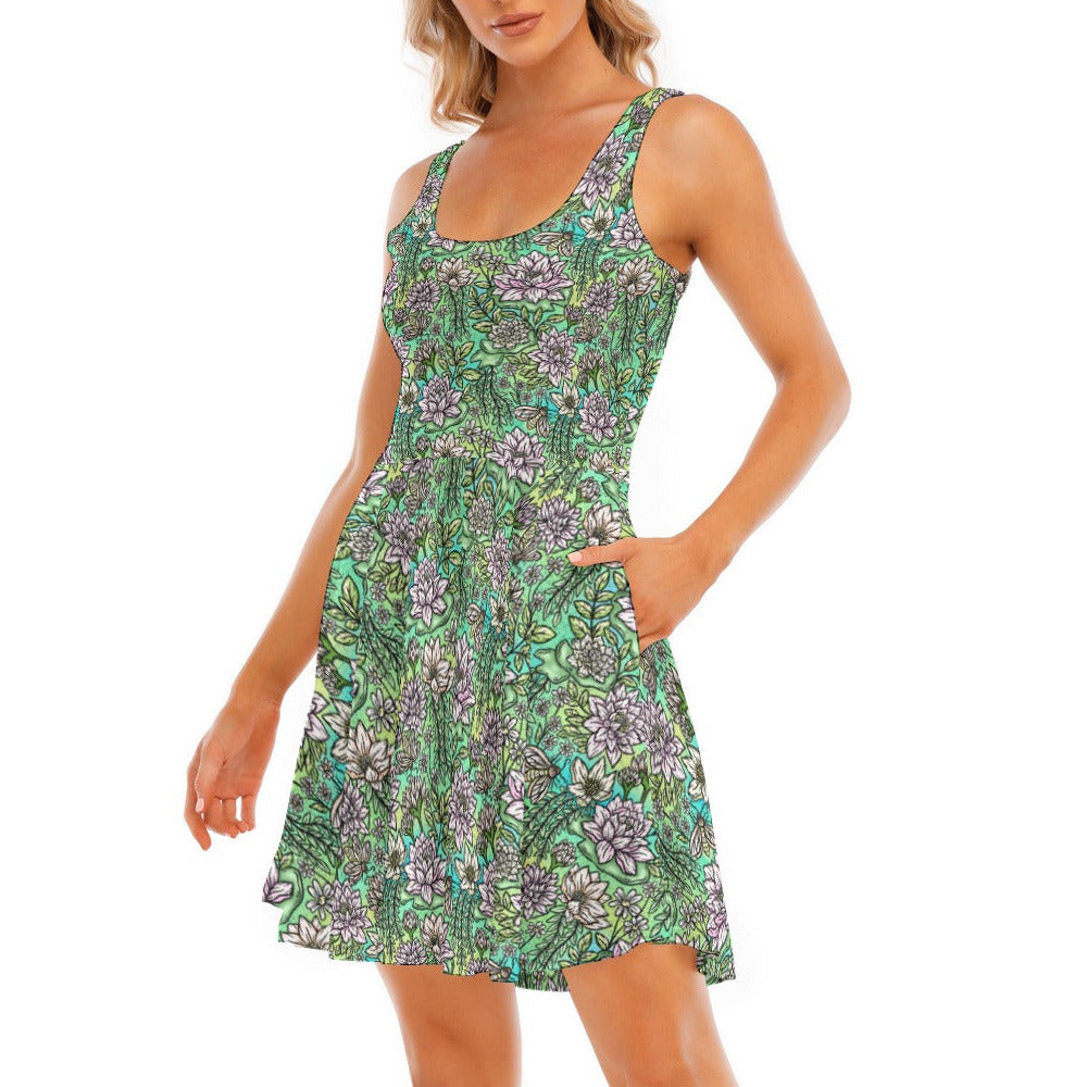 Fairytale Florals – Bayou Blooms - Women's Sleeveless Pocket Skater Dress