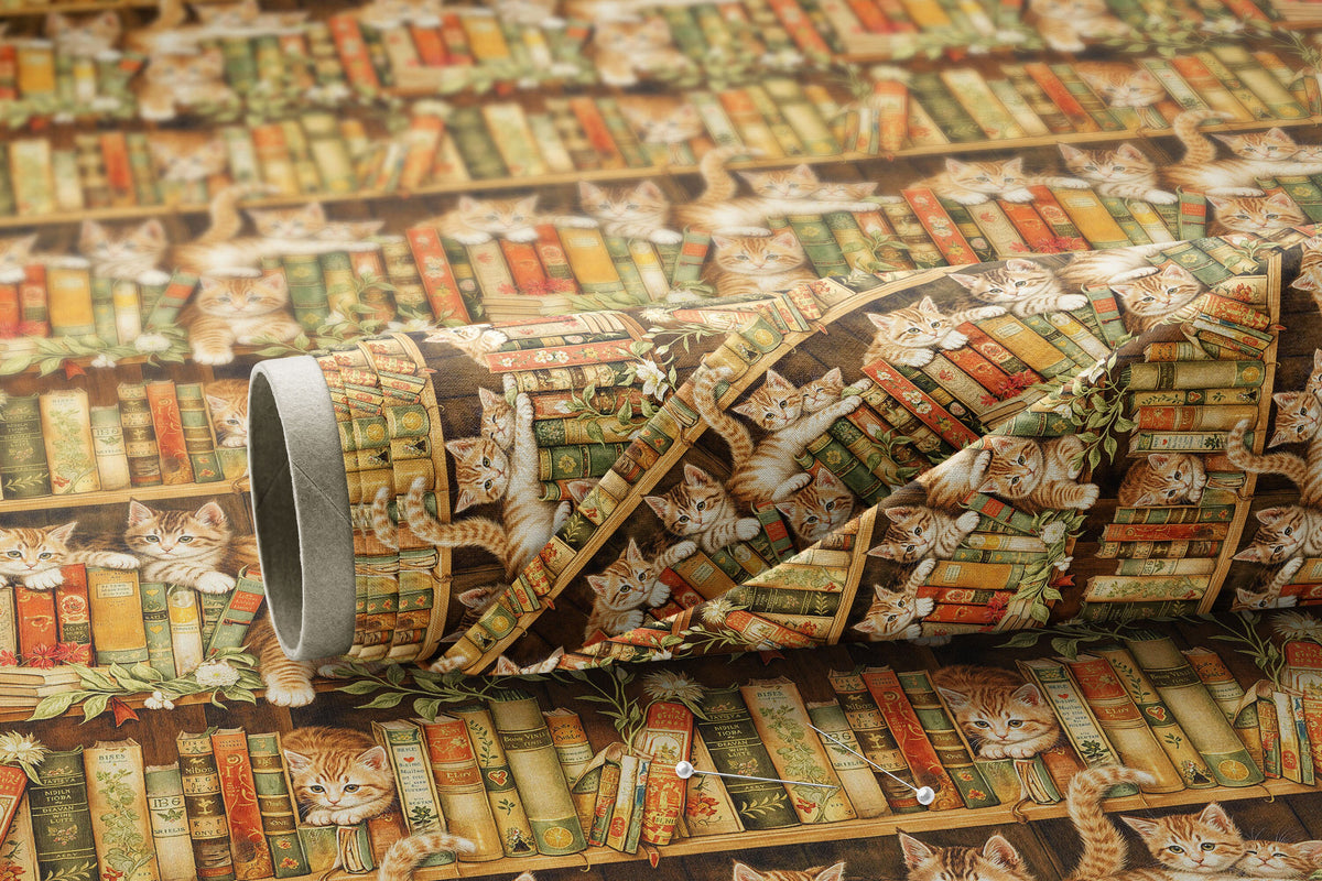 Antique Book Cats - Digital Seamless Pattern