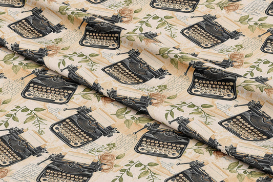 Vintage Typewriters & Peach Florals - Digital Seamless Pattern
