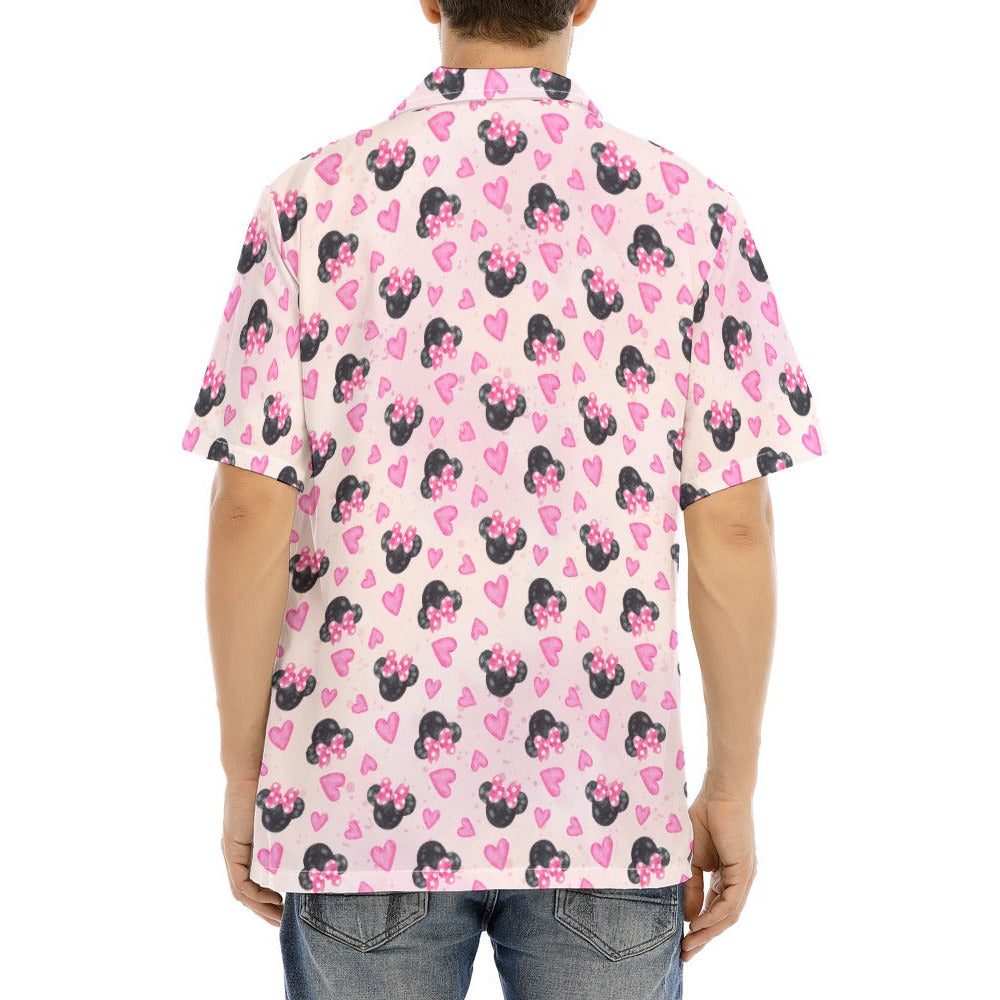 Watercolor Pink Bow Mouse Ears - Men's Hawaiian Button Up Shirt