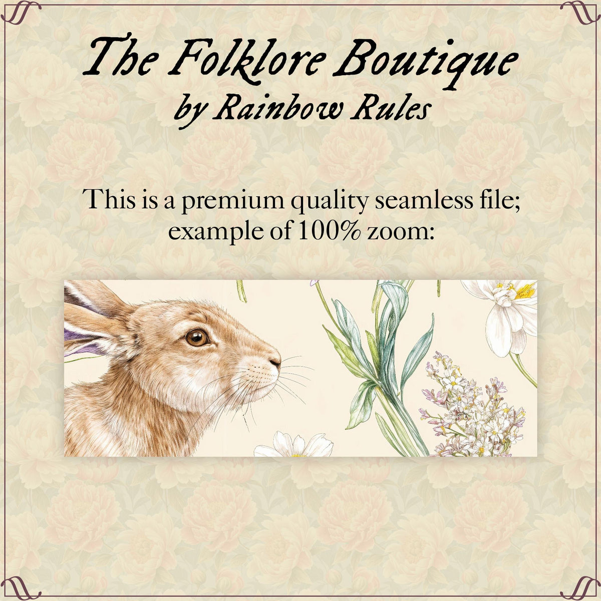 Spring Rabbits and Wildflowers - Digital Seamless Pattern