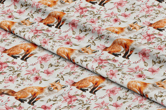 Vintage Foxes and Pink Florals - Digital Seamless Pattern