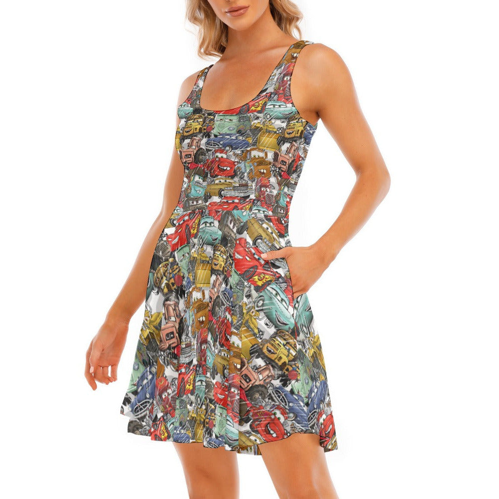 Racing Legends Sketch - Women's Sleeveless Pocket Skater Dress