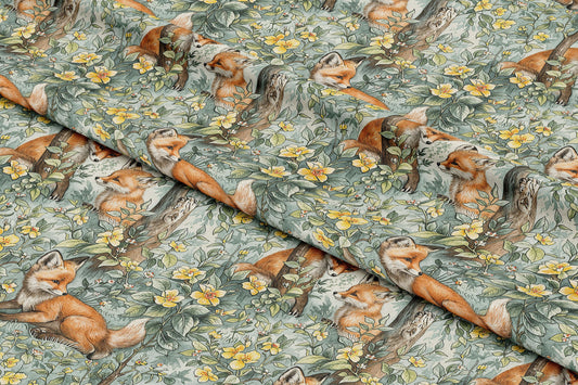Vintage Baby Foxes in Woodland - Digital Seamless Pattern