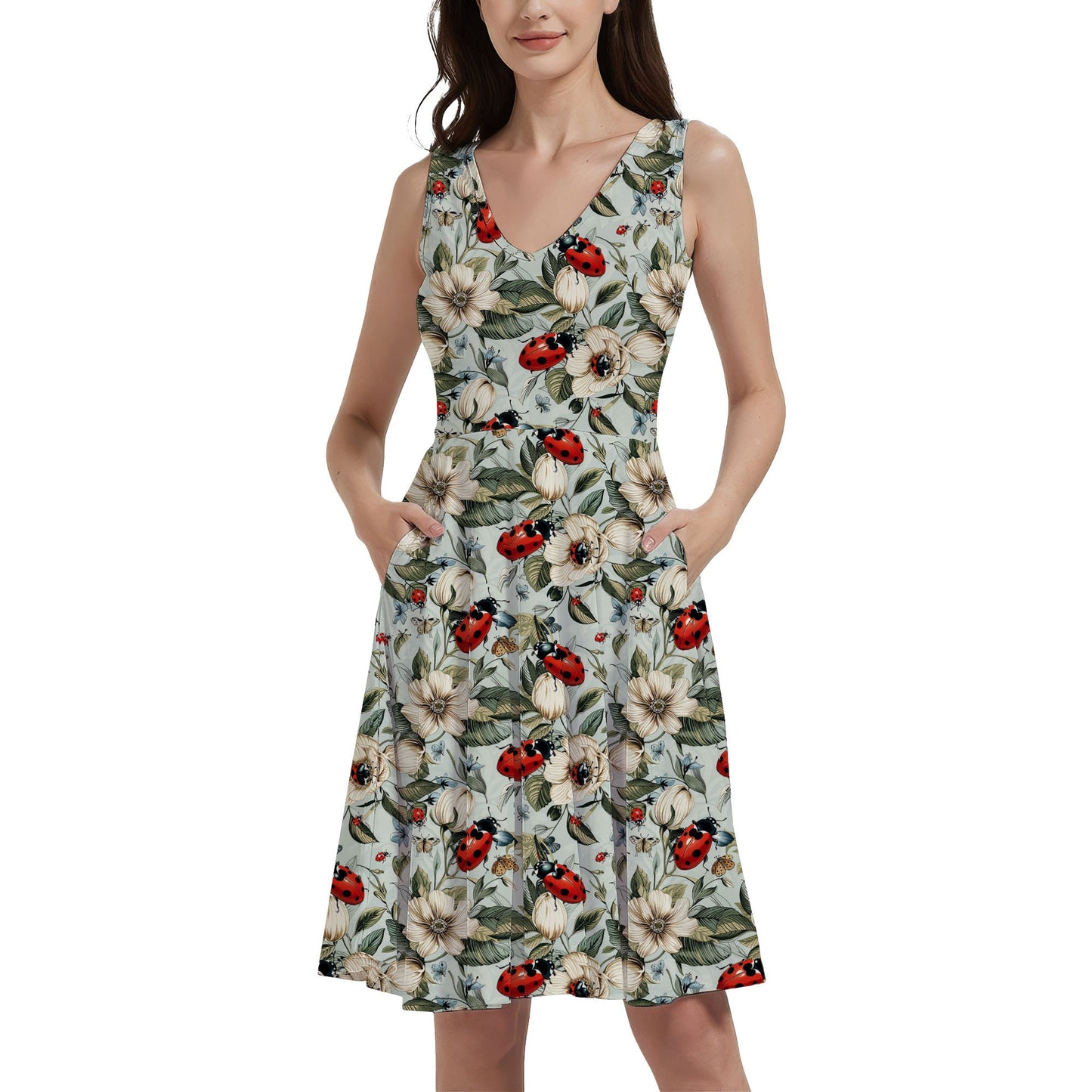 Vintage Ladybirds on Blue - Digital Seamless Pattern