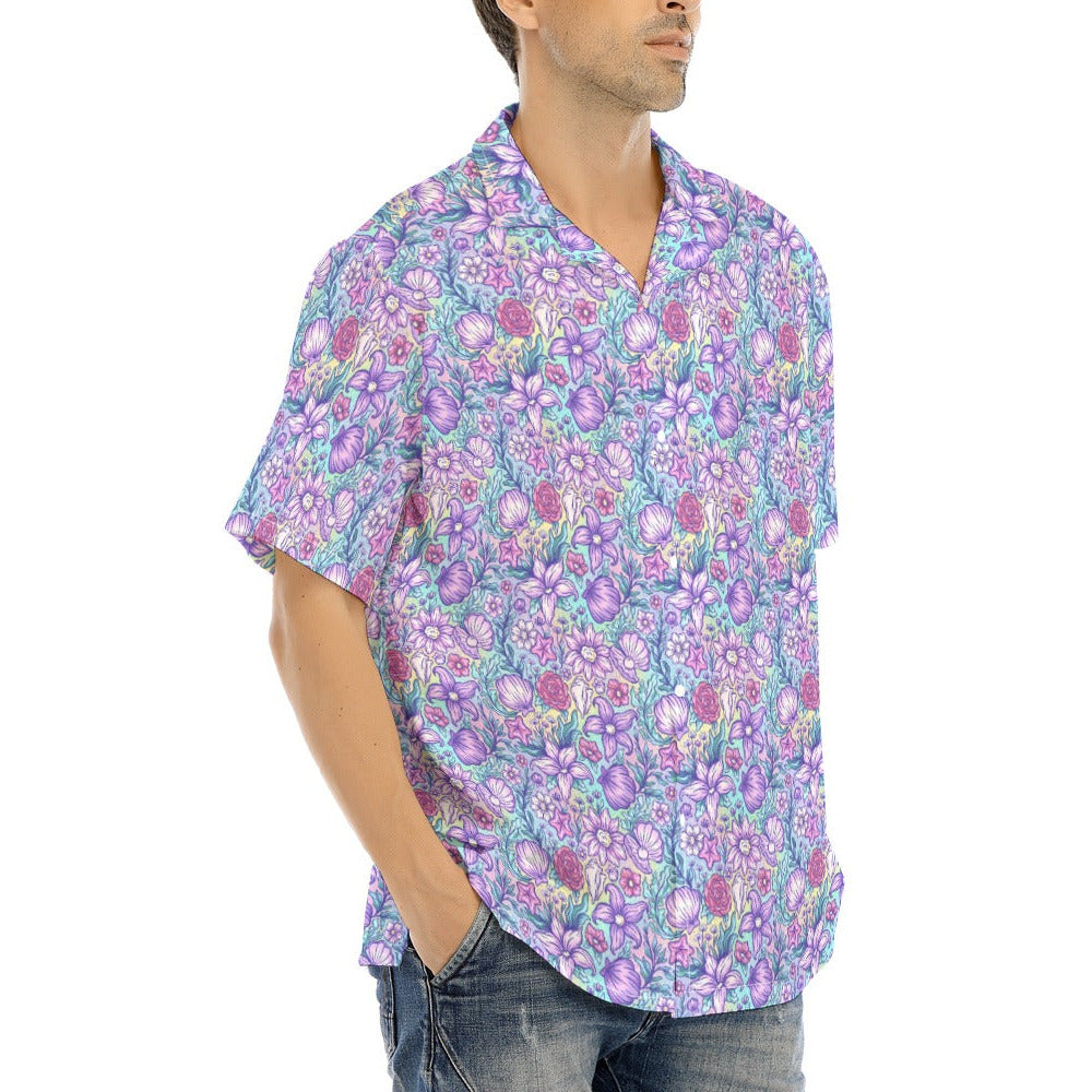 Fairytale Florals – Mermaid Princess - Men's Hawaiian Button Up Shirt