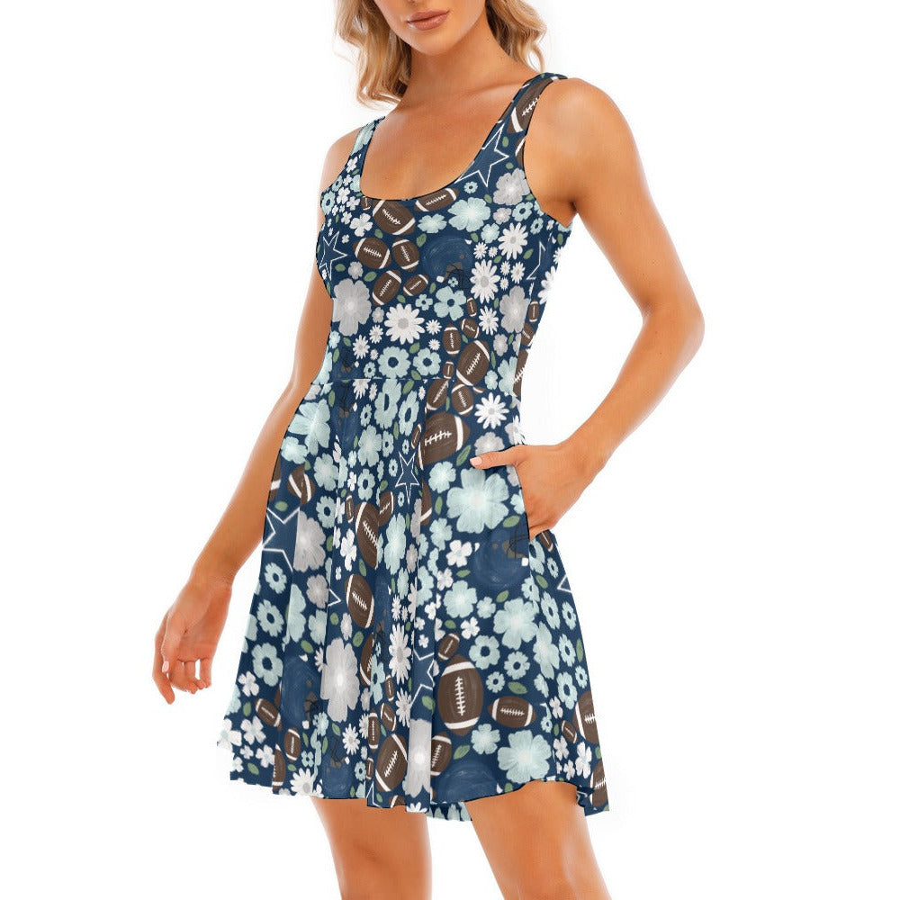 Blue Star Blooms - Women's Sleeveless Pocket Skater Dress
